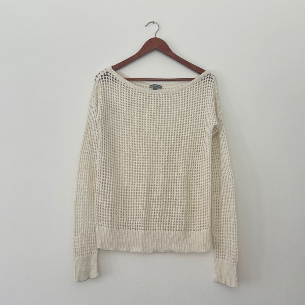 James Perse Cream Open Knit Crochet Sweater Size 3 / L Mesh Beach Coverup